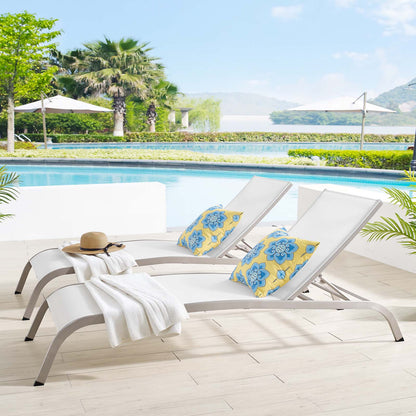 Savannah Outdoor Patio Mesh Chaise Lounge Set of 2, Aluminum, Metal, Steel, White, 18977