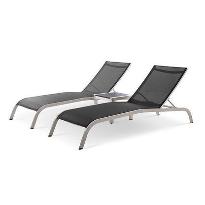 Savannah 3 Piece Outdoor Patio Mesh Set, Aluminum, Metal, Steel, Black, 18978