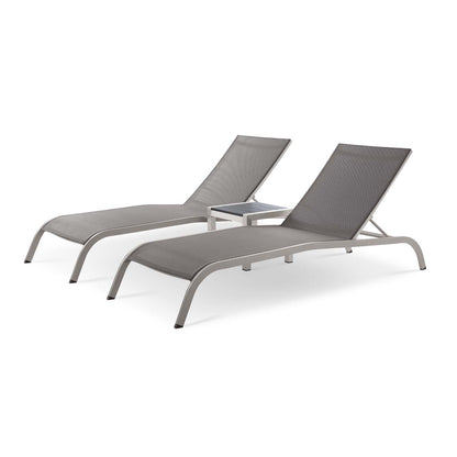 Savannah 3 Piece Outdoor Patio Mesh Set, Aluminum, Metal, Steel, Grey Gray, 18979