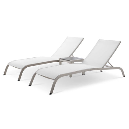 Savannah 3 Piece Outdoor Patio Mesh Set, Aluminum, Metal, Steel, White, 18980