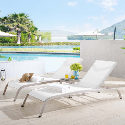 Savannah 3 Piece Outdoor Patio Mesh Set, Aluminum, Metal, Steel, White, 18980