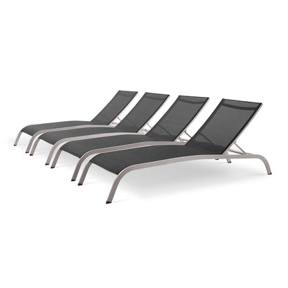Savannah Outdoor Patio Mesh Chaise Lounge Set of 4, Aluminum, Metal, Steel, Black, 18981