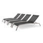 Savannah Outdoor Patio Mesh Chaise Lounge Set of 4, Aluminum, Metal, Steel, Black, 18981