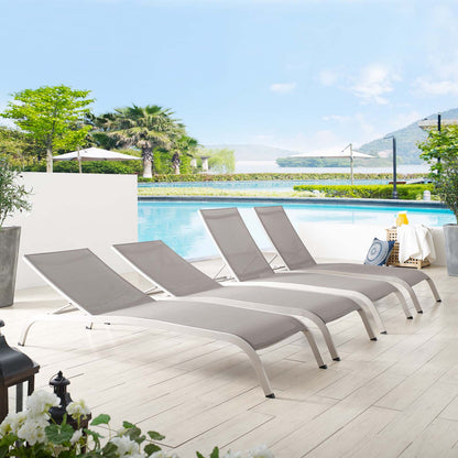 Savannah Outdoor Patio Mesh Chaise Lounge Set of 4, Aluminum, Metal, Steel, Grey Gray, 18982