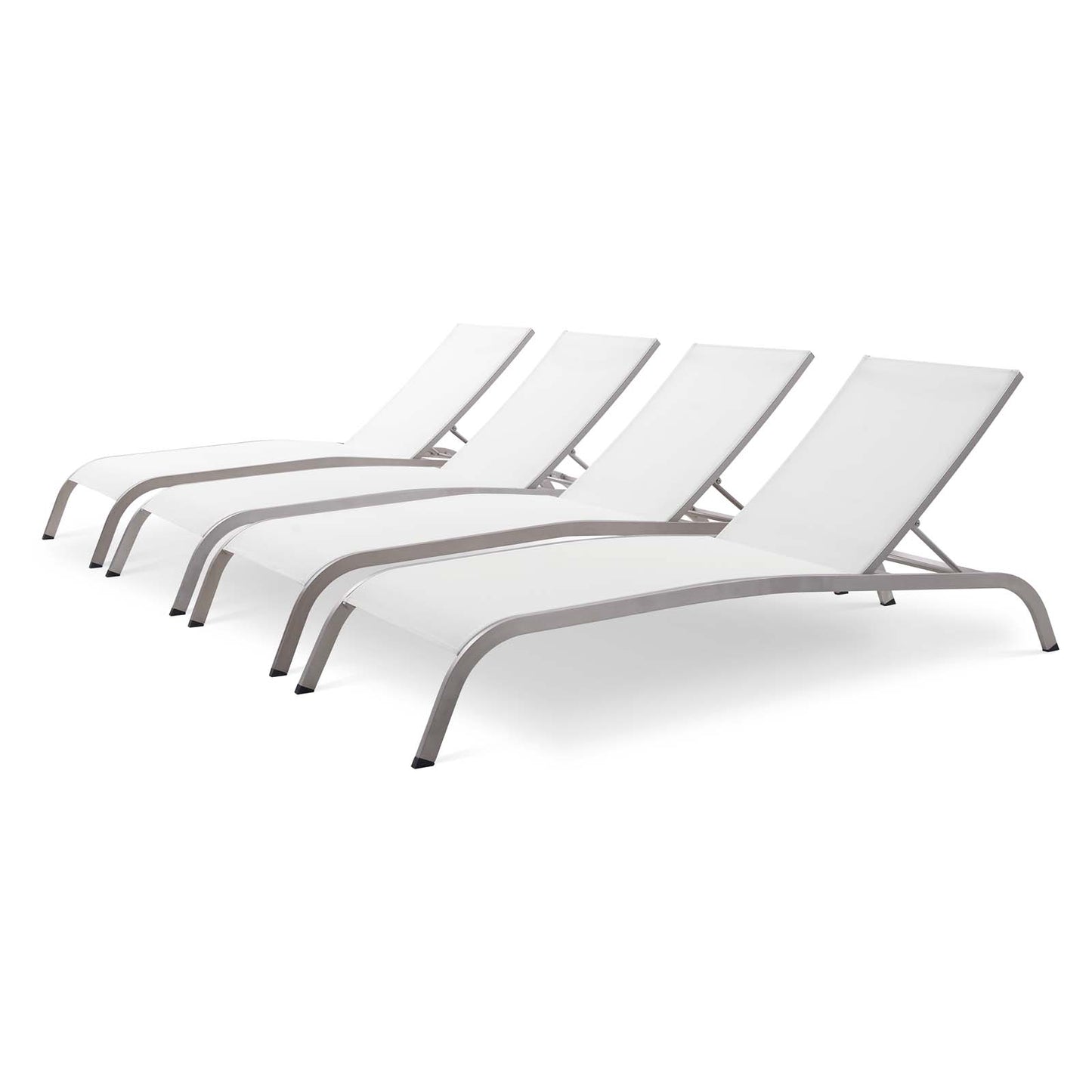 Savannah Outdoor Patio Mesh Chaise Lounge Set of 4, Aluminum, Metal, Steel, White, 18983