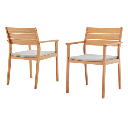 Viewscape Outdoor Patio Ash Wood Dining Armchair Set of 2, Wood, Brown Natural Taupe Gray, 18984