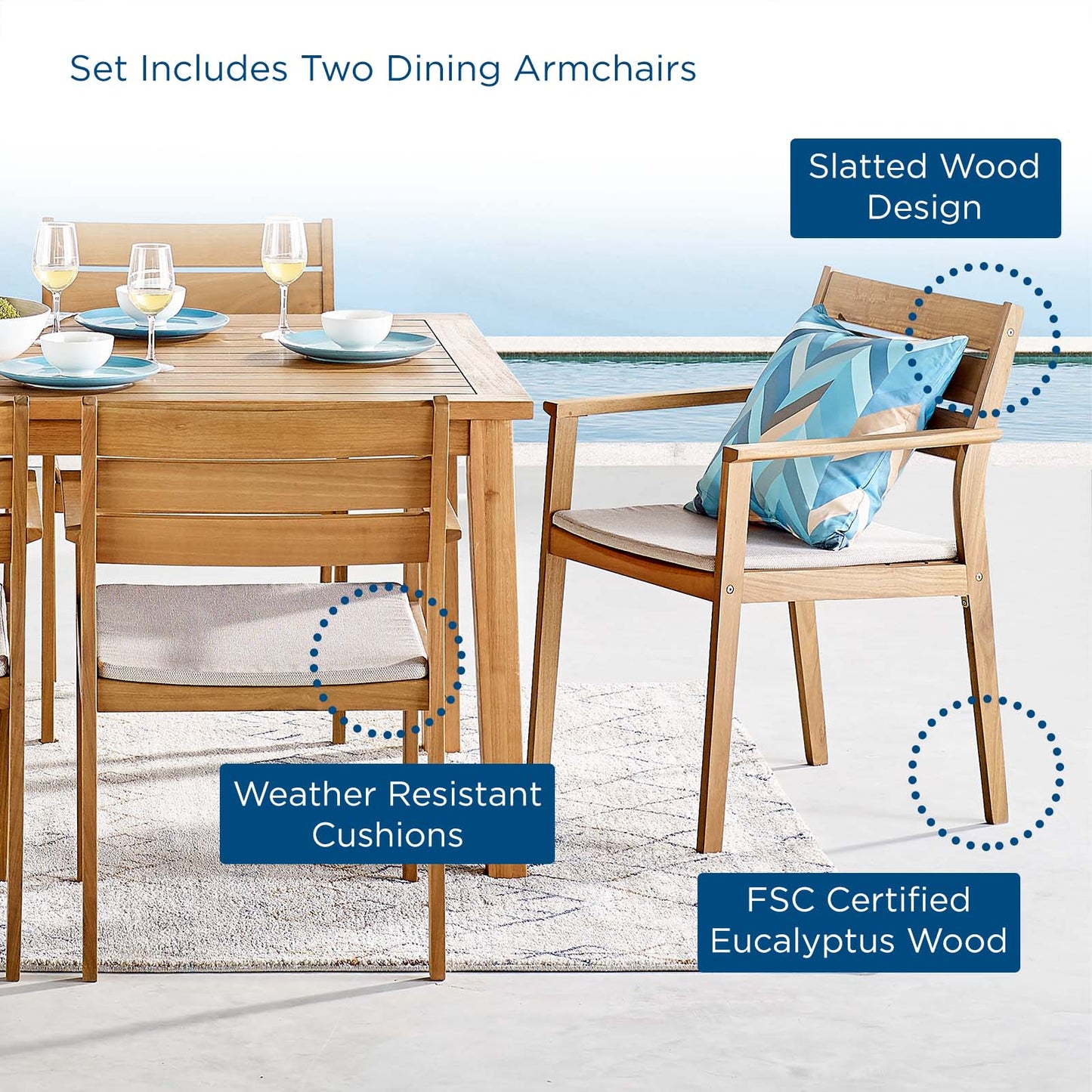 Viewscape Outdoor Patio Ash Wood Dining Armchair Set of 2, Wood, Brown Natural Taupe Gray, 18984