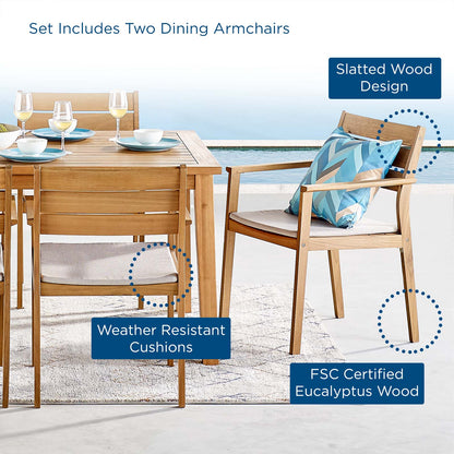 Viewscape Outdoor Patio Ash Wood Dining Armchair Set of 2, Wood, Brown Natural Taupe Gray, 18984