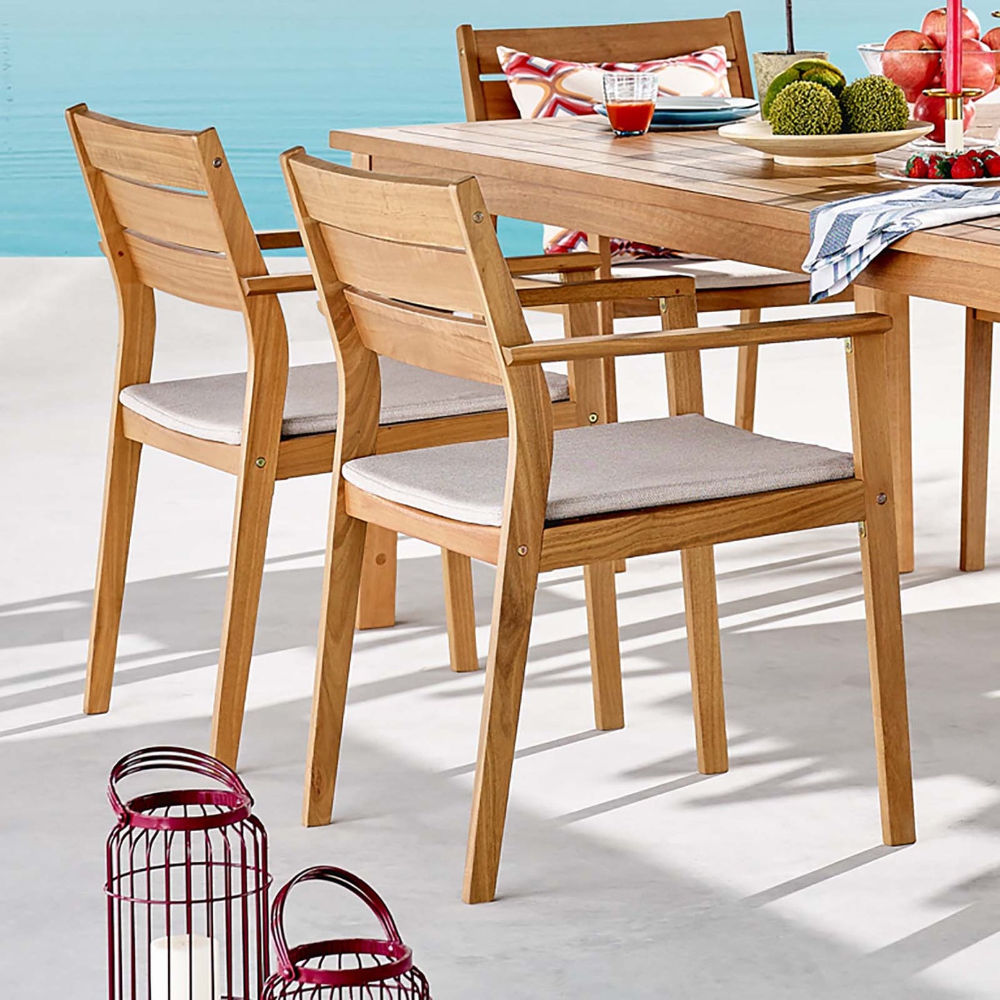 Viewscape Outdoor Patio Ash Wood Dining Armchair Set of 2, Wood, Brown Natural Taupe Gray, 18984