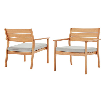 Breton Outdoor Patio Ash Wood Armchair Set of 2, Wood, Brown Natural Taupe Gray, 18985