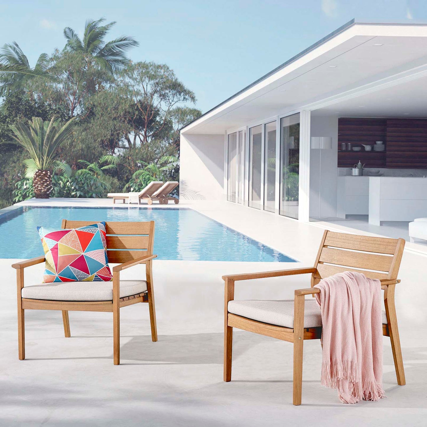 Breton Outdoor Patio Ash Wood Armchair Set of 2, Wood, Brown Natural Taupe Gray, 18985