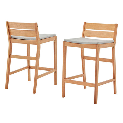 Riverlake Outdoor Patio Ash Wood Bar Stool Set of 2, Wood, Brown Natural Taupe Gray, 18986