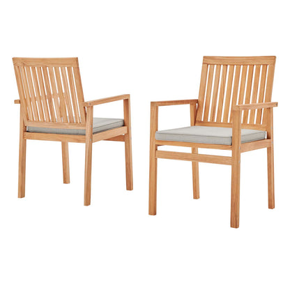 Farmstay Outdoor Patio Teak Dining Armchair Set of 2, Wood, Brown Natural Taupe Gray, 18987
