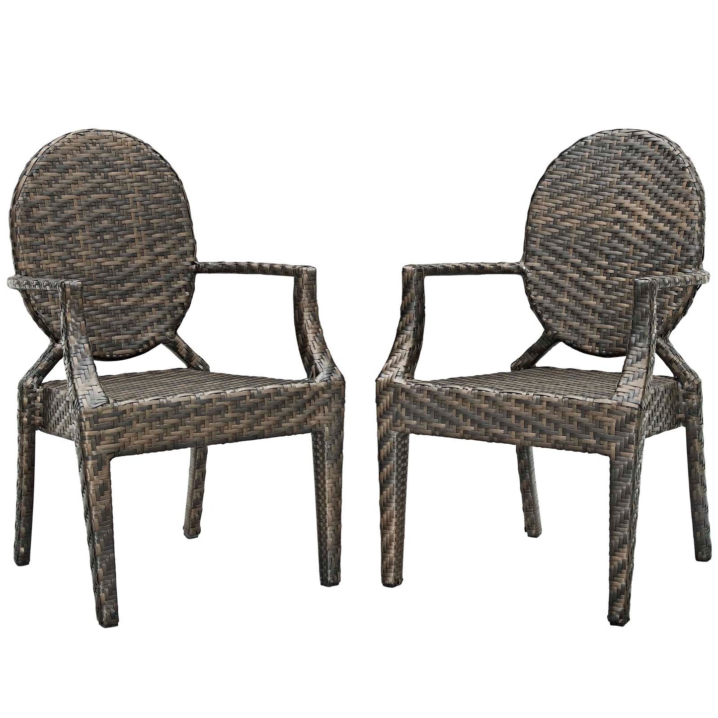 Casper Outdoor Patio Dining Armchair Set of 2, Rattan, Wicker, Brown, 18988