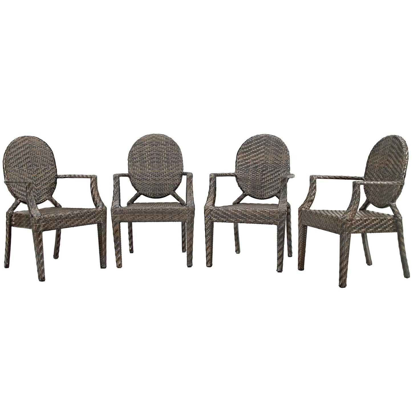 Casper Outdoor Patio Dining Armchair Set of 4, Rattan, Wicker, Brown, 18990