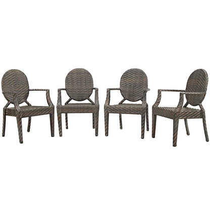 Casper Outdoor Patio Dining Armchair Set of 4, Rattan, Wicker, Brown, 18990