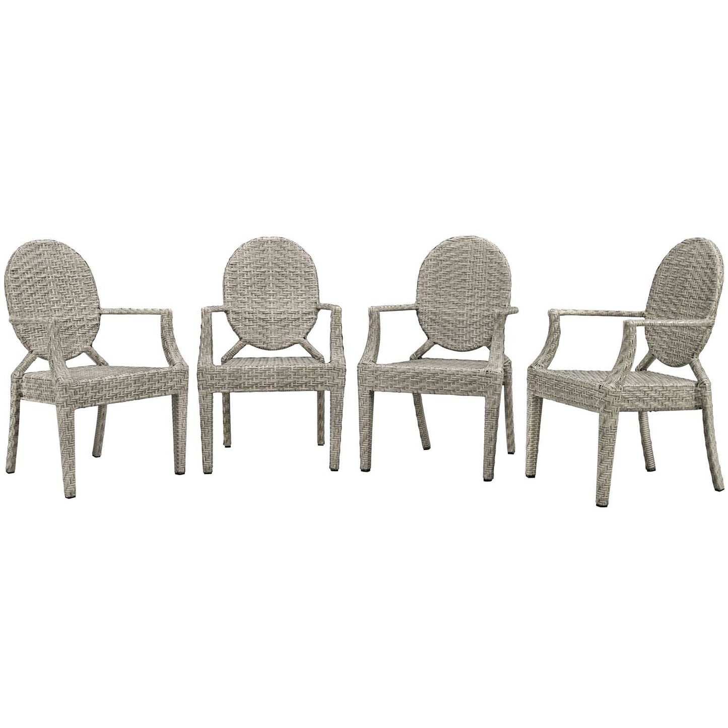 Casper Outdoor Patio Dining Armchair Set of 4, Rattan, Wicker, Light Grey Gray, 18991