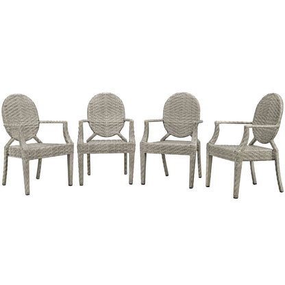 Casper Outdoor Patio Dining Armchair Set of 4, Rattan, Wicker, Light Grey Gray, 18991
