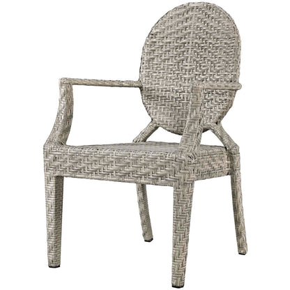 Casper Outdoor Patio Dining Armchair Set of 4, Rattan, Wicker, Light Grey Gray, 18991