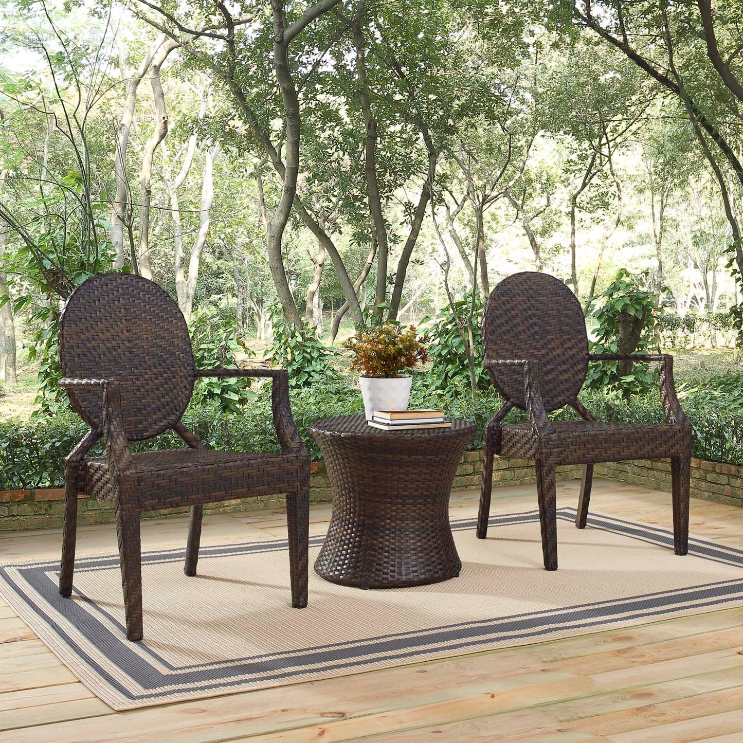 Casper 3 Piece Outdoor Patio Set, Rattan, Wicker, Brown, 18992