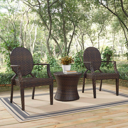 Casper 3 Piece Outdoor Patio Set, Rattan, Wicker, Brown, 18992