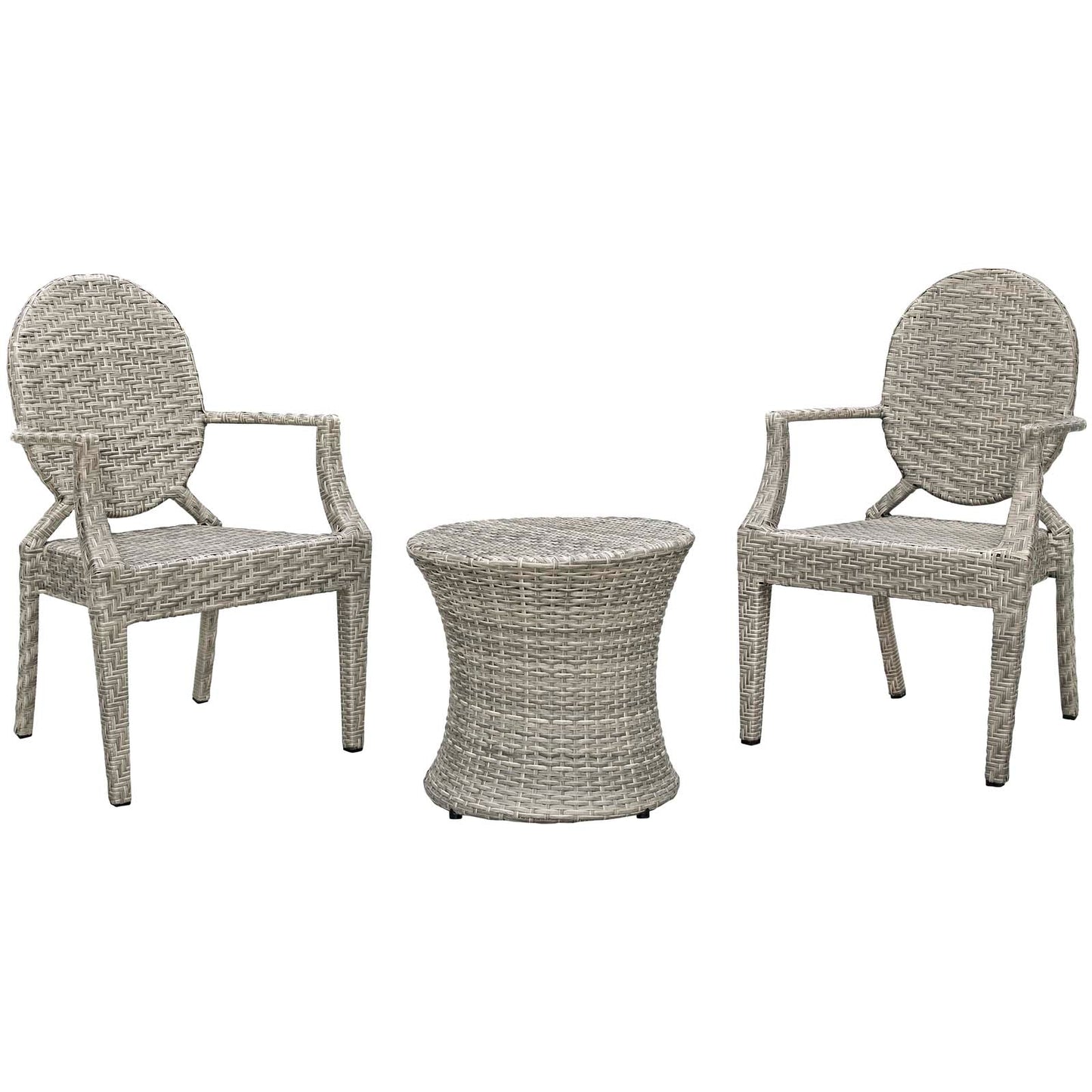 Casper 3 Piece Outdoor Patio Set, Rattan, Wicker, Light Grey Gray, 18993