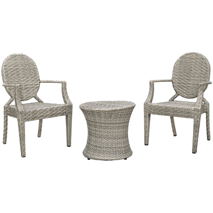 Casper 3 Piece Outdoor Patio Set, Rattan, Wicker, Light Grey Gray, 18993