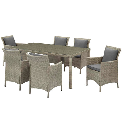 Conduit 7 Piece Outdoor Patio Wicker Rattan Dining Set, Rattan, Wicker, Grey Gray, 18995