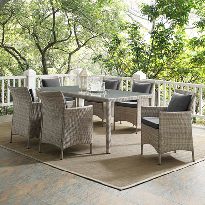Conduit 7 Piece Outdoor Patio Wicker Rattan Dining Set, Rattan, Wicker, Grey Gray, 18995