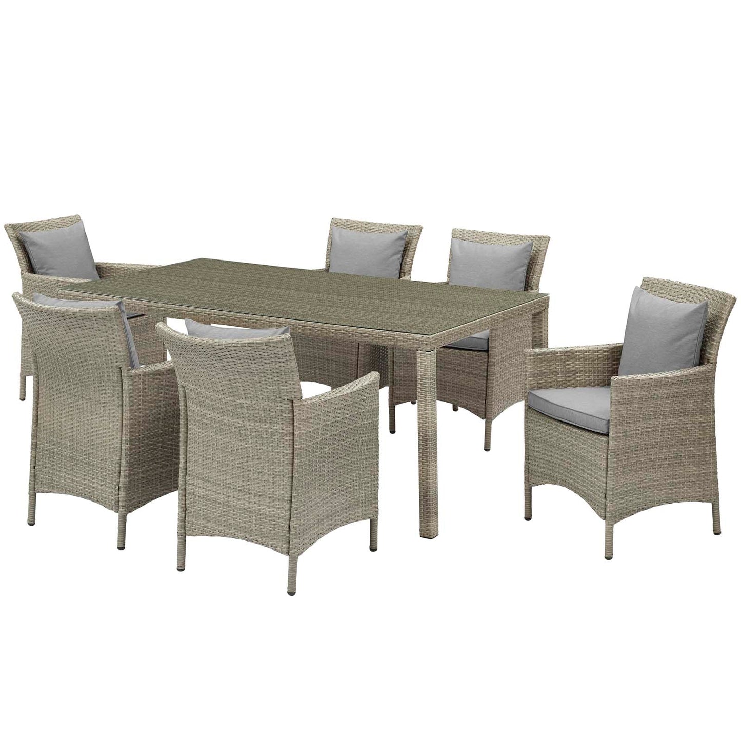 Conduit 7 Piece Outdoor Patio Wicker Rattan Dining Set, Rattan, Wicker, Grey Gray, 18998