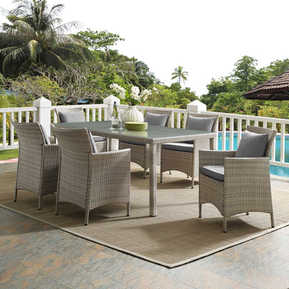 Conduit 7 Piece Outdoor Patio Wicker Rattan Dining Set, Rattan, Wicker, Grey Gray, 18998