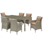 Conduit 7 Piece Outdoor Patio Wicker Rattan Dining Set, Rattan, Wicker, Light Grey Gray Brown, 18999
