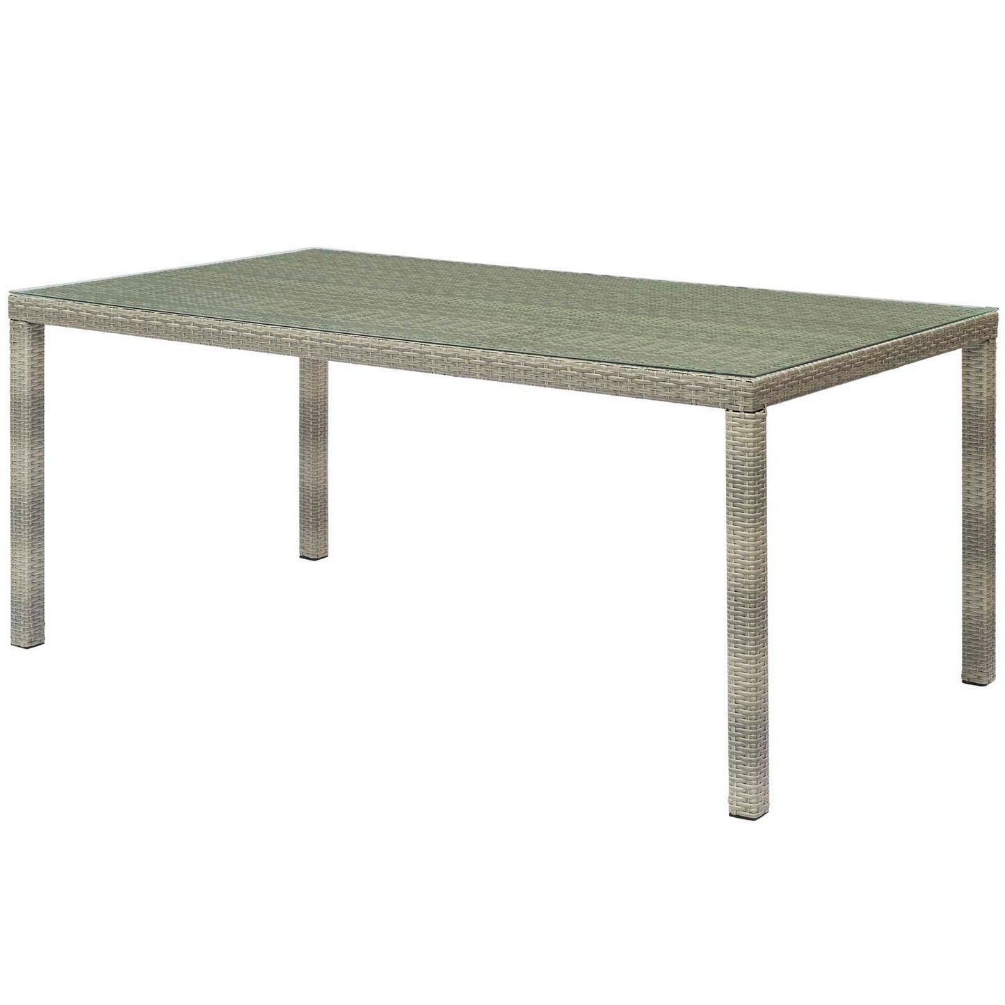 Conduit 7 Piece Outdoor Patio Wicker Rattan Dining Set, Rattan, Wicker, Light Grey Gray Green, 19002