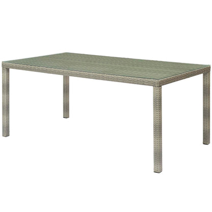 Conduit 7 Piece Outdoor Patio Wicker Rattan Dining Set, Rattan, Wicker, Light Grey Gray Blue, 19004