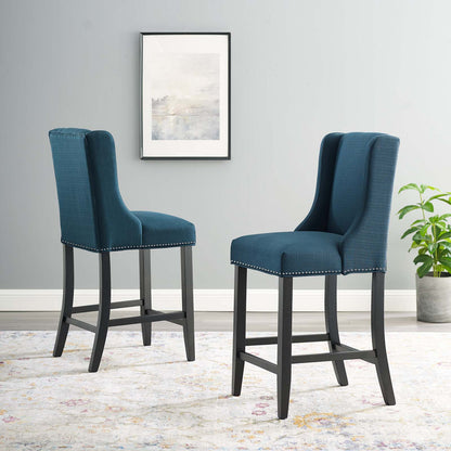 Baron Counter Stool Upholstered Fabric Set of 2, Fabric, Wood, Navy Blue, 19006