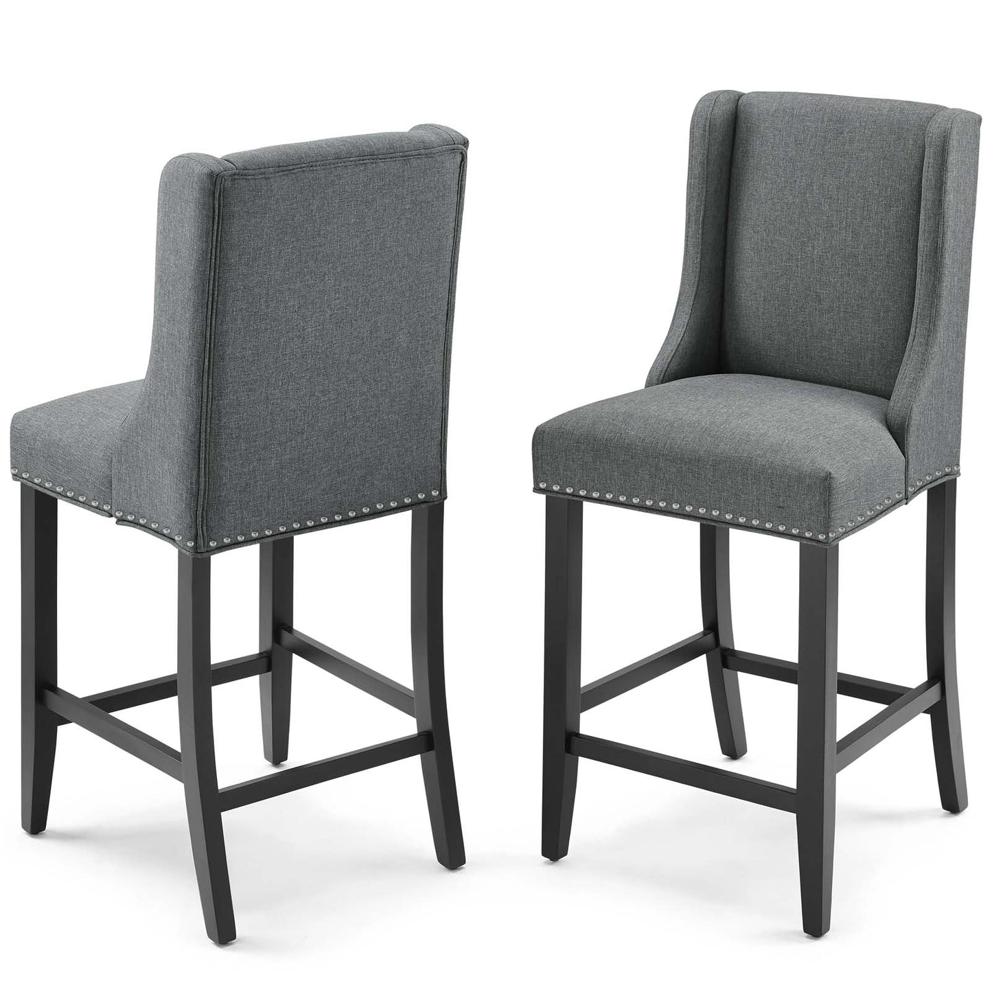 Baron Counter Stool Upholstered Fabric Set of 2, Fabric, Wood, Grey Gray, 19008