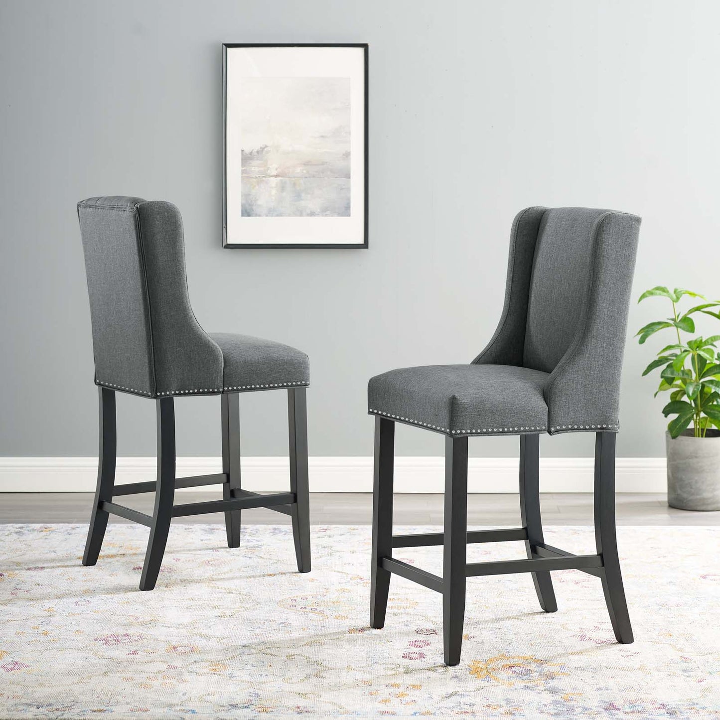 Baron Counter Stool Upholstered Fabric Set of 2, Fabric, Wood, Grey Gray, 19008