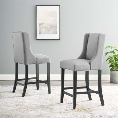 Baron Counter Stool Upholstered Fabric Set of 2, Fabric, Wood, Light Grey Gray, 19009