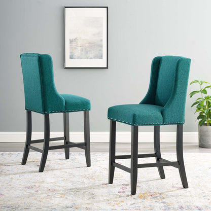 Baron Counter Stool Upholstered Fabric Set of 2, Fabric, Wood, Teal Blue, 19010