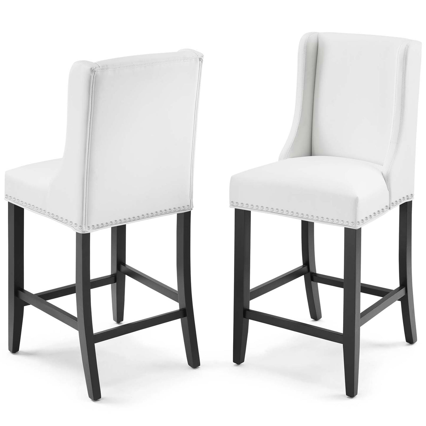 Baron Counter Stool Faux Leather Set of 2, Faux Leather, Wood, White, 19011