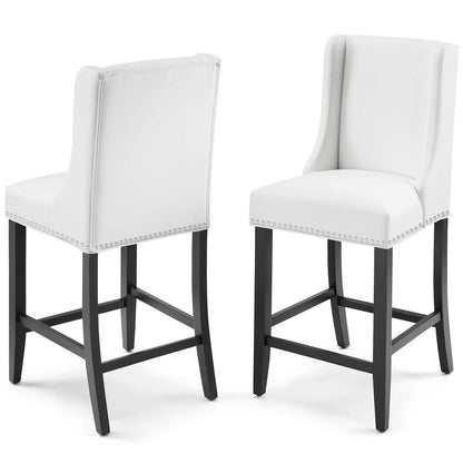 Baron Counter Stool Faux Leather Set of 2, Faux Leather, Wood, White, 19011