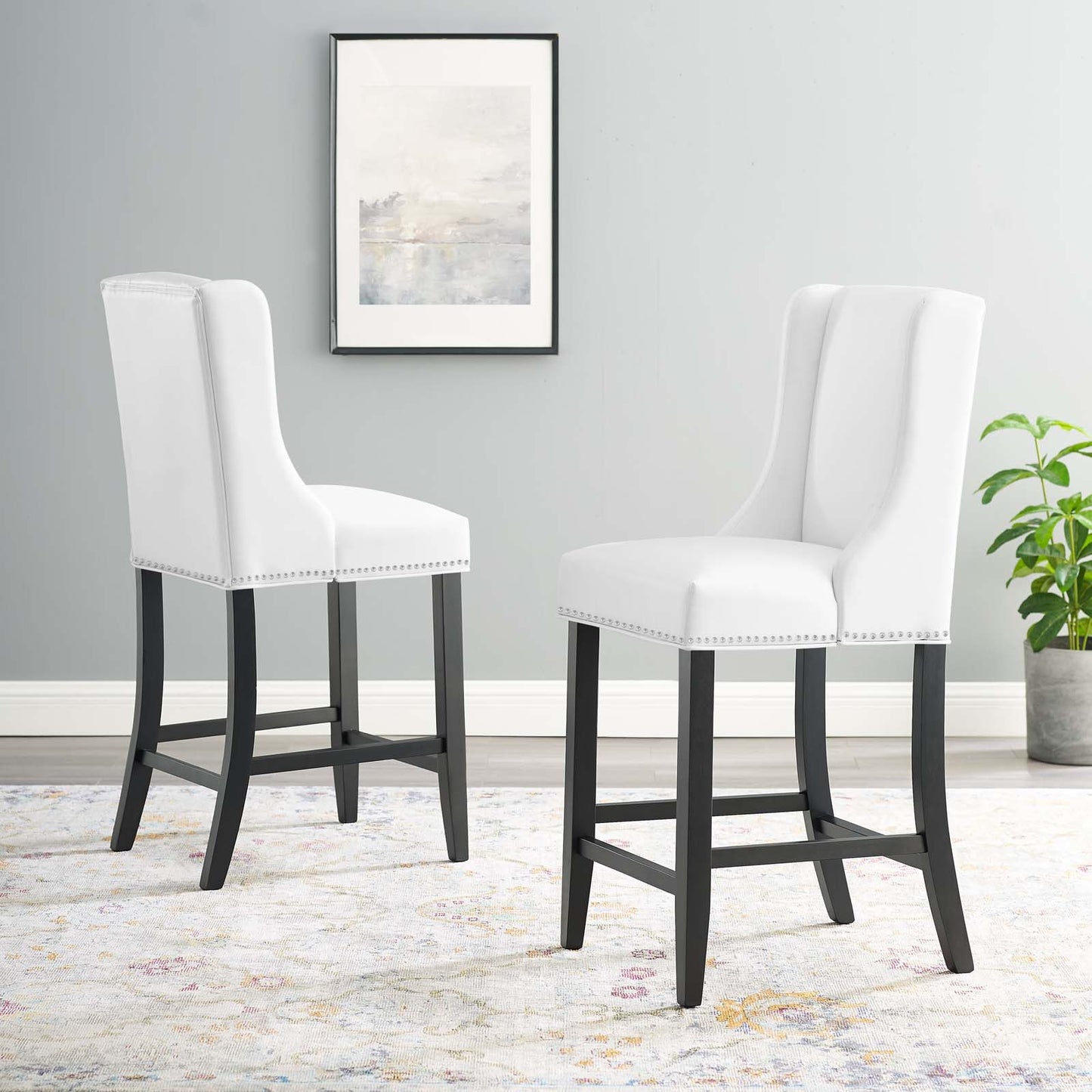 Baron Counter Stool Faux Leather Set of 2, Faux Leather, Wood, White, 19011