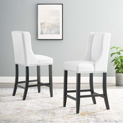 Baron Counter Stool Faux Leather Set of 2, Faux Leather, Wood, White, 19011