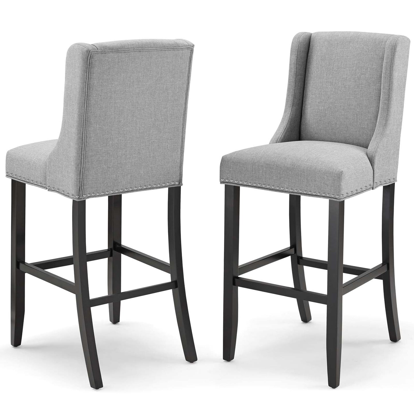 Baron Bar Stool Upholstered Fabric Set of 2, Fabric, Wood, Light Grey Gray, 19014