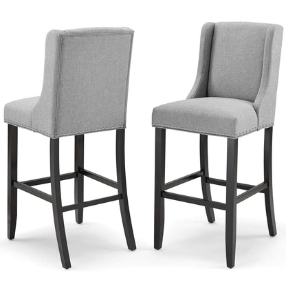 Baron Bar Stool Upholstered Fabric Set of 2, Fabric, Wood, Light Grey Gray, 19014