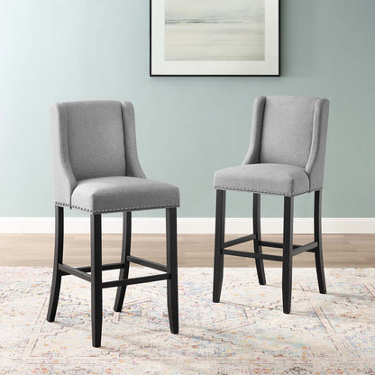 Baron Bar Stool Upholstered Fabric Set of 2, Fabric, Wood, Light Grey Gray, 19014