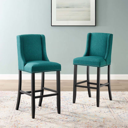 Baron Bar Stool Upholstered Fabric Set of 2, Fabric, Wood, Teal Blue, 19015