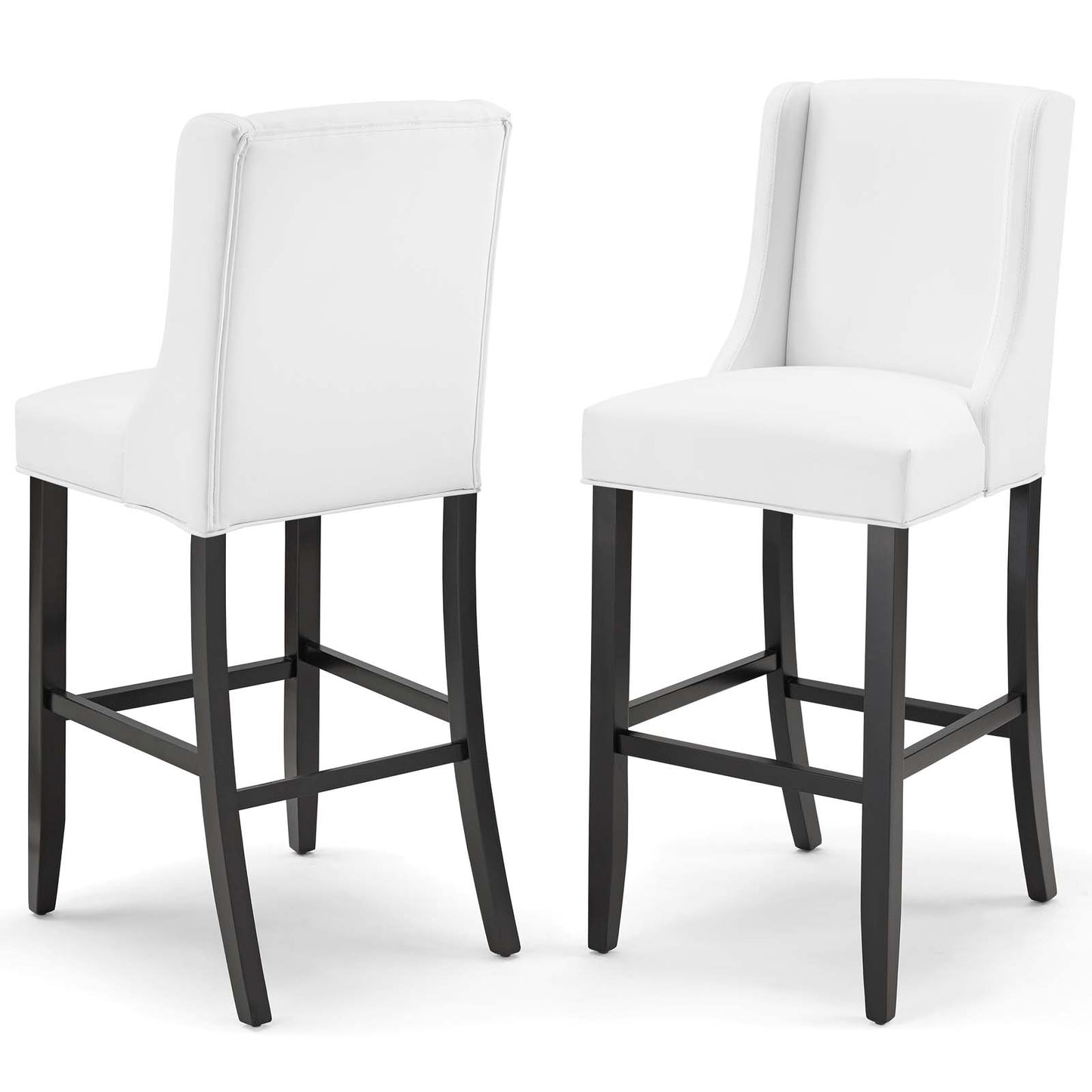 Baron Bar Stool Faux Leather Set of 2, Faux Leather, Wood, White, 19016