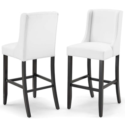 Baron Bar Stool Faux Leather Set of 2, Faux Leather, Wood, White, 19016