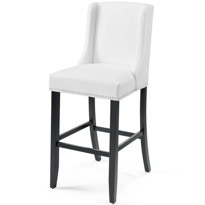 Baron Bar Stool Faux Leather Set of 2, Faux Leather, Wood, White, 19016